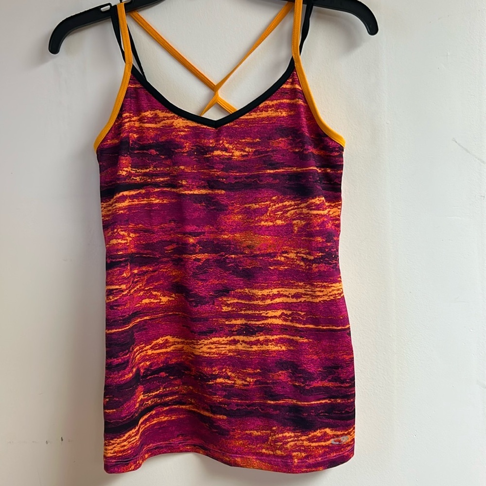Champion Pink Orange Stretch Active Spaghetti Strap Fitted Tank Top Size M